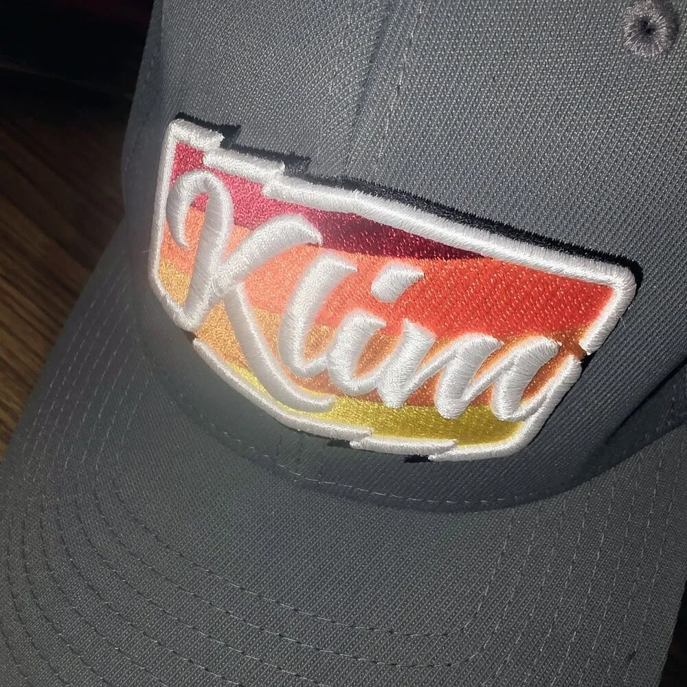 KLIM 110 Flexfit Gray Embroidered Spellout Script Logo Rider Baseball Hat Cap